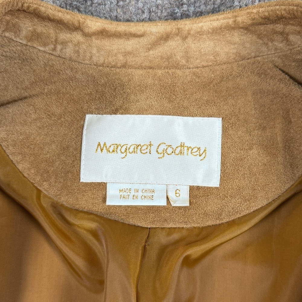 Margaret Godfrey Tan Suede Leather Coat Women’s 6 Embroidered Florals Mid Length - Picture 4 of 12